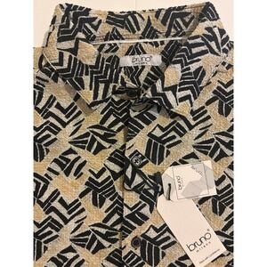 NEW -Bruno Milano Black /Gold Geometric Print Button Front Short Sleeve Shirt, M